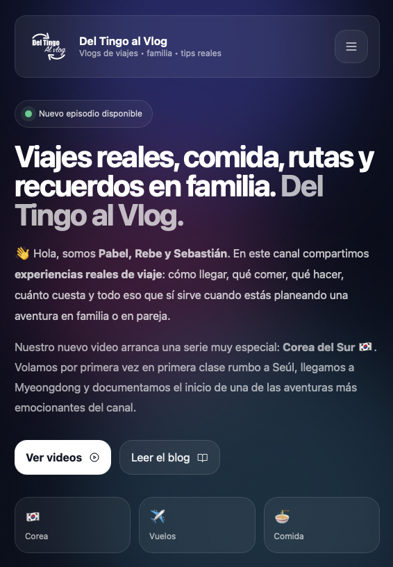 Vista previa del proyecto web Del Tingo al Vlog